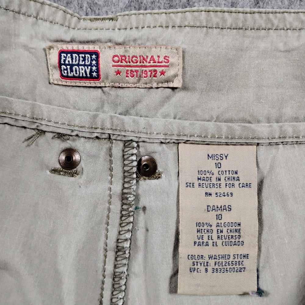 Faded Glory Y2K Women Beige Khaki Cotton Cargo Mini Skirt Size 10 Casual Pockets - Picture 2 of 7